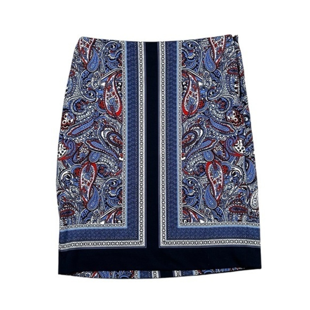 Talbots Paisley Bandana Pencil Skirt Stretch Navy Red White Size 6
